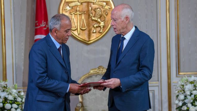 الرئيس التونسي قيس سعيد والمرشح لرئاسة الحكومة التونسية الحبيب الجملي